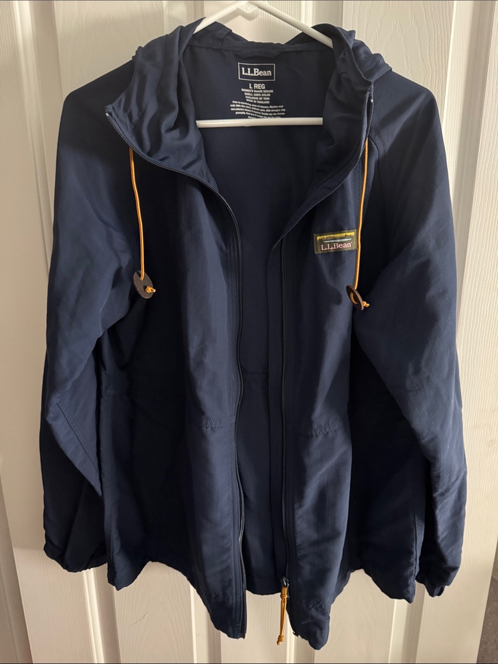 L.L. Bean Navy Windbreaker with Yellow Drawcords